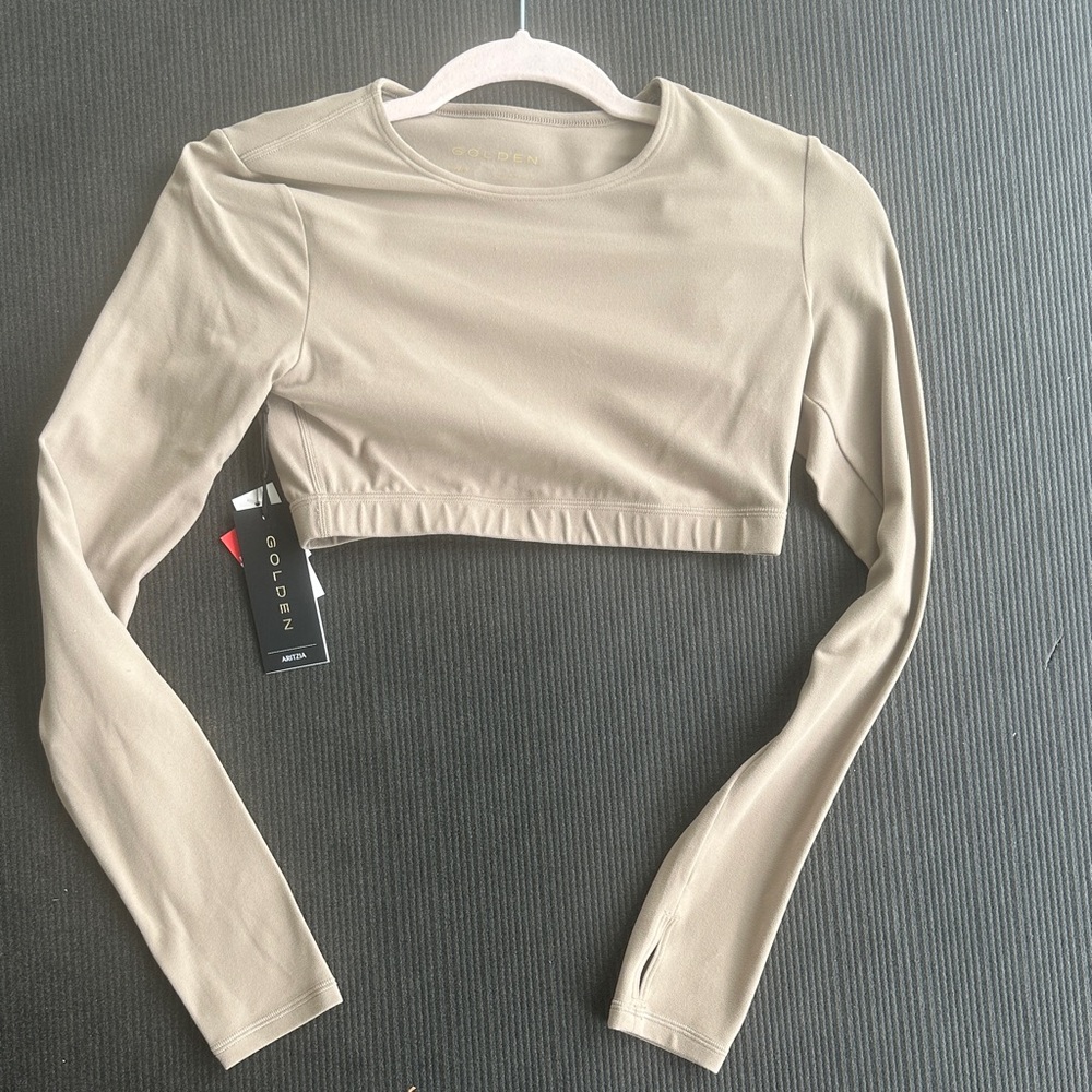 Aritzia Beige Long Sleeve Crop Top